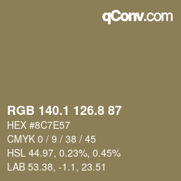 Color code: RGB 140.1 126.8 87 | qconv.com