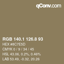 カラーコード: RGB 140.1 126.8 93 | qconv.com
