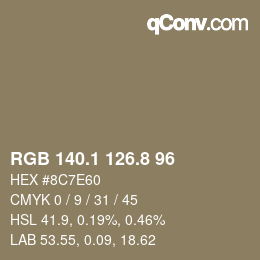 Color code: RGB 140.1 126.8 96 | qconv.com