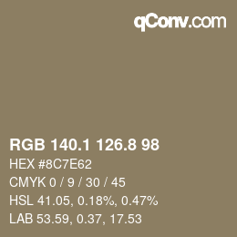 カラーコード: RGB 140.1 126.8 98 | qconv.com
