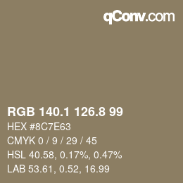 Color code: RGB 140.1 126.8 99 | qconv.com