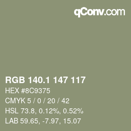 カラーコード: RGB 140.1 147 117 | qconv.com