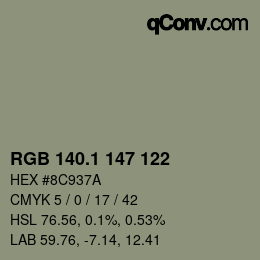 カラーコード: RGB 140.1 147 122 | qconv.com
