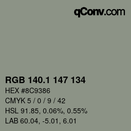 カラーコード: RGB 140.1 147 134 | qconv.com