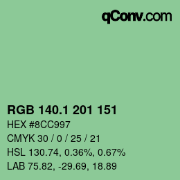 カラーコード: RGB 140.1 201 151 | qconv.com