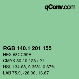 カラーコード: RGB 140.1 201 155 | qconv.com