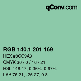 カラーコード: RGB 140.1 201 169 | qconv.com