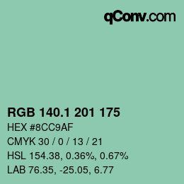 カラーコード: RGB 140.1 201 175 | qconv.com