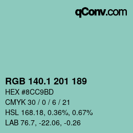 カラーコード: RGB 140.1 201 189 | qconv.com