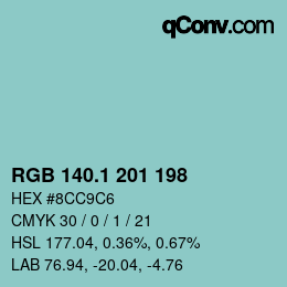 カラーコード: RGB 140.1 201 198 | qconv.com