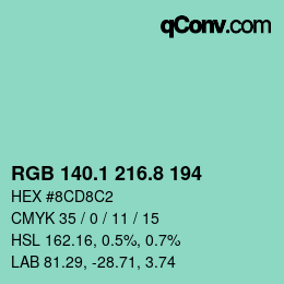 カラーコード: RGB 140.1 216.8 194 | qconv.com