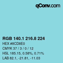 カラーコード: RGB 140.1 216.8 224 | qconv.com