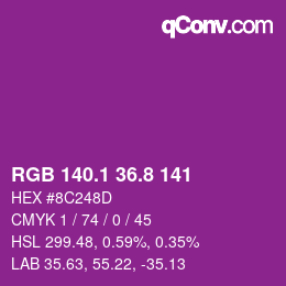 カラーコード: RGB 140.1 36.8 141 | qconv.com