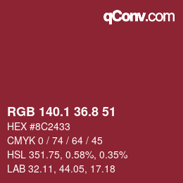 カラーコード: RGB 140.1 36.8 51 | qconv.com