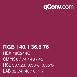 カラーコード: RGB 140.1 36.8 76 | qconv.com