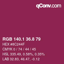 カラーコード: RGB 140.1 36.8 79 | qconv.com