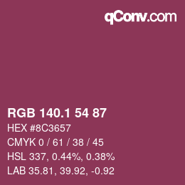 カラーコード: RGB 140.1 54 87 | qconv.com