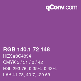 カラーコード: RGB 140.1 72 148 | qconv.com
