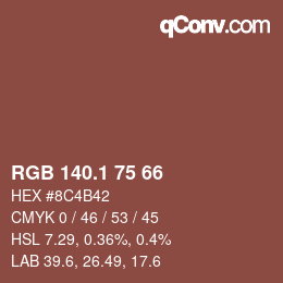 カラーコード: RGB 140.1 75 66 | qconv.com