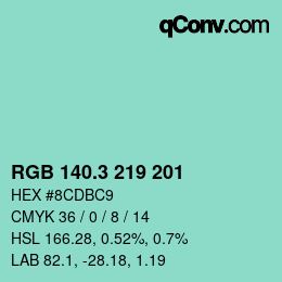 カラーコード: RGB 140.3 219 201 | qconv.com