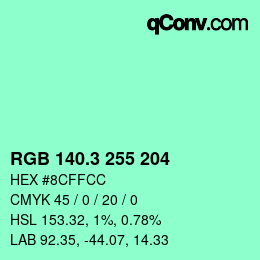 カラーコード: RGB 140.3 255 204 | qconv.com