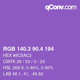 カラーコード: RGB 140.3 90.4 194 | qconv.com