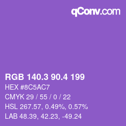 カラーコード: RGB 140.3 90.4 199 | qconv.com