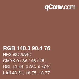 カラーコード: RGB 140.3 90.4 76 | qconv.com