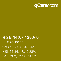 カラーコード: RGB 140.7 128.6 0 | qconv.com