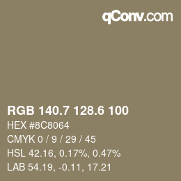 カラーコード: RGB 140.7 128.6 100 | qconv.com