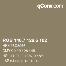 カラーコード: RGB 140.7 128.6 102 | qconv.com
