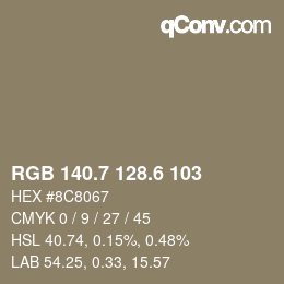 カラーコード: RGB 140.7 128.6 103 | qconv.com