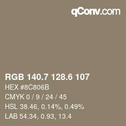 カラーコード: RGB 140.7 128.6 107 | qconv.com