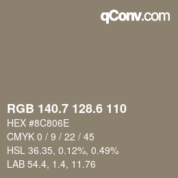 カラーコード: RGB 140.7 128.6 110 | qconv.com