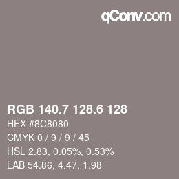 カラーコード: RGB 140.7 128.6 128 | qconv.com