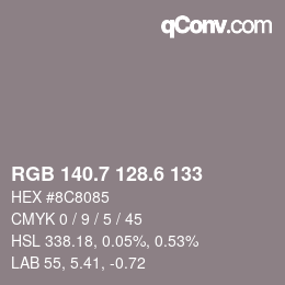 カラーコード: RGB 140.7 128.6 133 | qconv.com