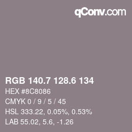 カラーコード: RGB 140.7 128.6 134 | qconv.com