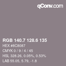 カラーコード: RGB 140.7 128.6 135 | qconv.com