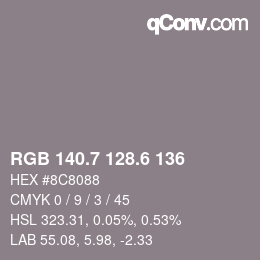 カラーコード: RGB 140.7 128.6 136 | qconv.com