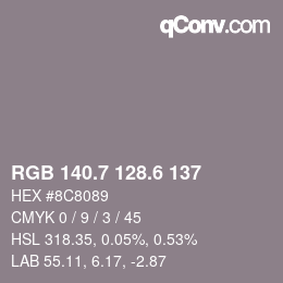 カラーコード: RGB 140.7 128.6 137 | qconv.com