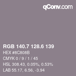 カラーコード: RGB 140.7 128.6 139 | qconv.com