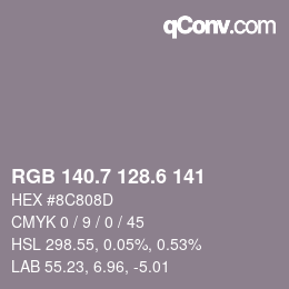 カラーコード: RGB 140.7 128.6 141 | qconv.com
