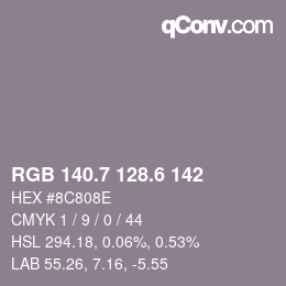 カラーコード: RGB 140.7 128.6 142 | qconv.com