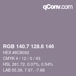 カラーコード: RGB 140.7 128.6 146 | qconv.com