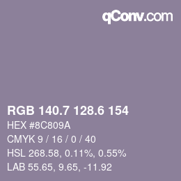 カラーコード: RGB 140.7 128.6 154 | qconv.com