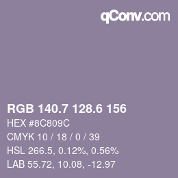 カラーコード: RGB 140.7 128.6 156 | qconv.com