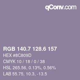 カラーコード: RGB 140.7 128.6 157 | qconv.com