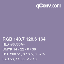 カラーコード: RGB 140.7 128.6 164 | qconv.com