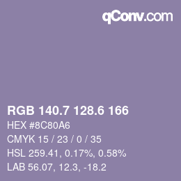 カラーコード: RGB 140.7 128.6 166 | qconv.com
