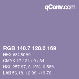 カラーコード: RGB 140.7 128.6 169 | qconv.com